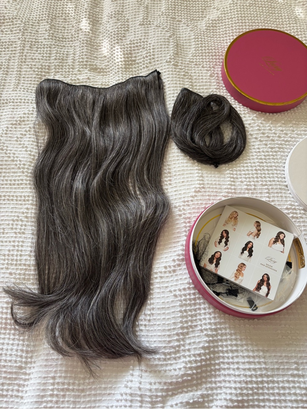 Luxy Hair Halo Extensions Salt & Pepper Black Silver 20”